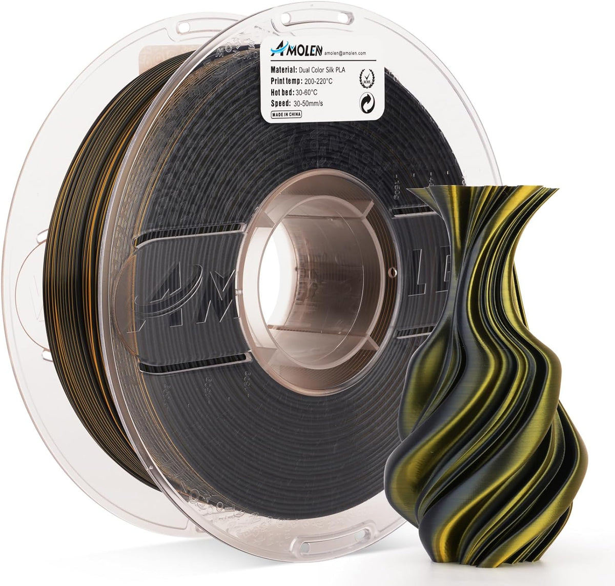 Amolen PLA Silk Dual Color Filament 1.75mm, 1KG/2.2LB