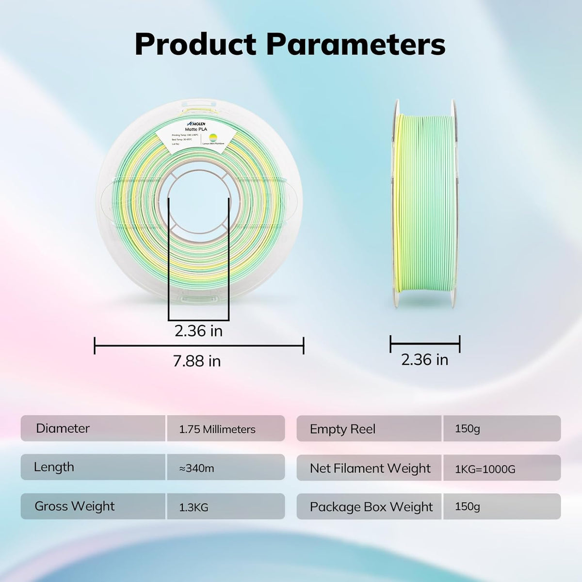 Amolen PLA Matte Rainbow Filament 1.75mm, 1KG/2.2LB