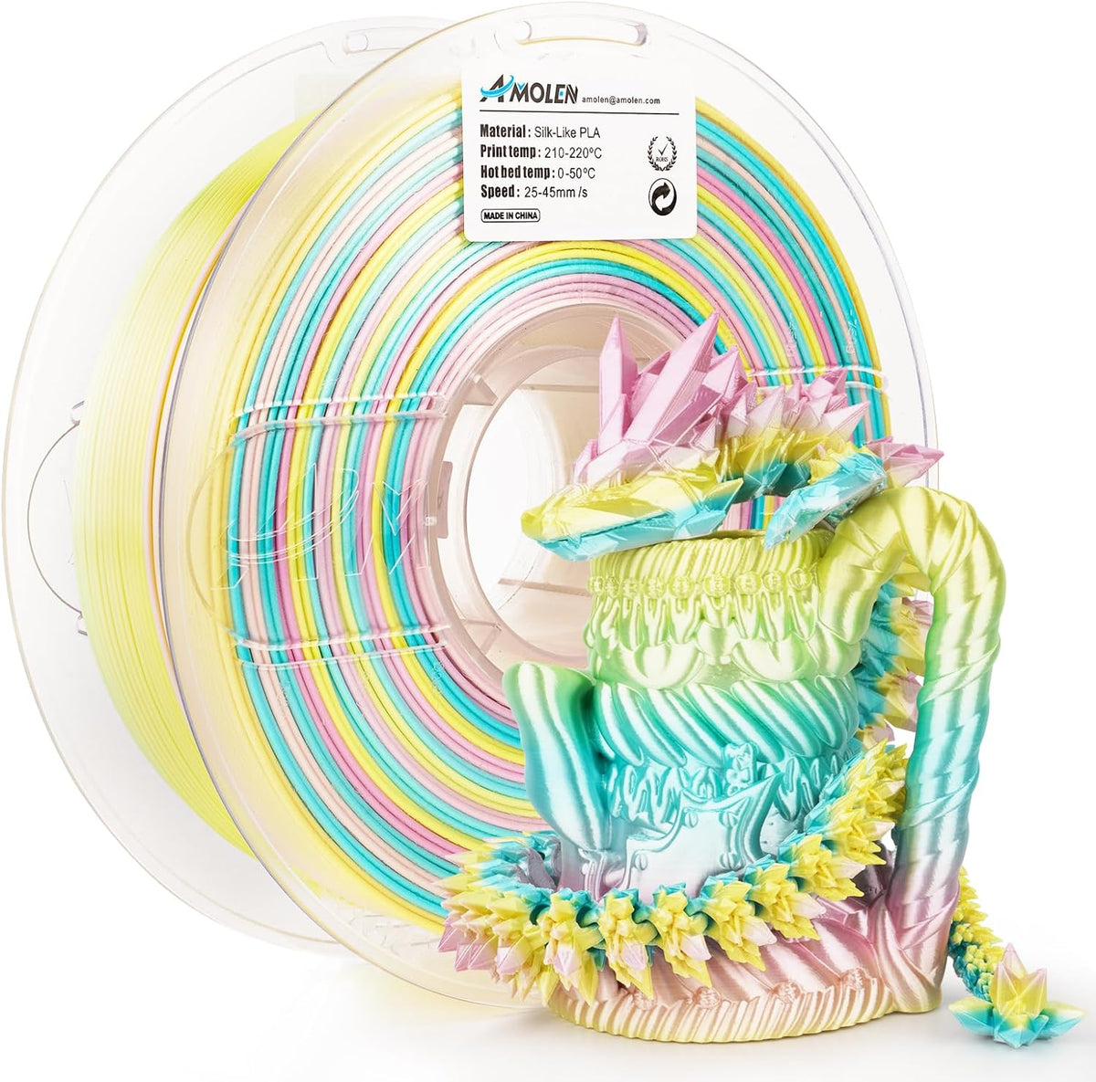 Amolen PLA Silk Rainbow 1.75mm, 1KG/2.2LB