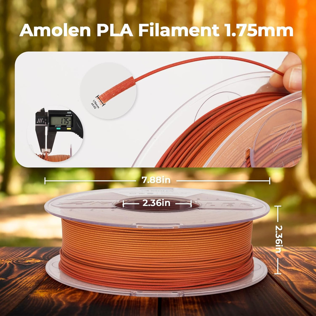 Amolen PLA Wood 1.75mm, 1KG/2.2LB