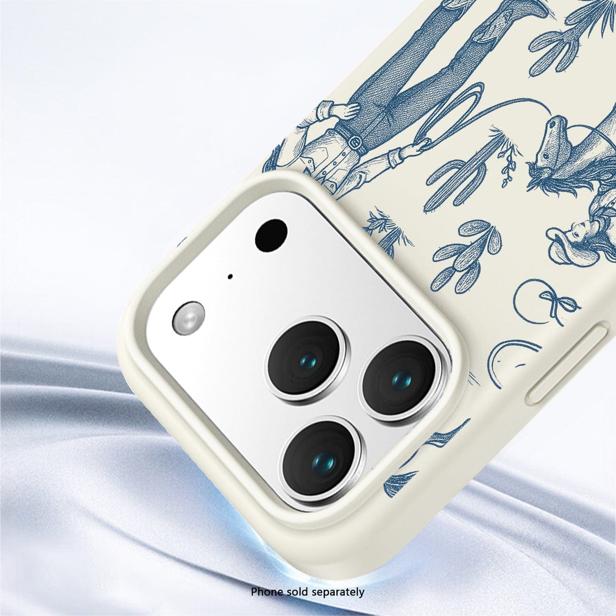 SaharaCase Inspire Silicone Case for iPhone 17 Pro Max — blue desert patterned camera close-up