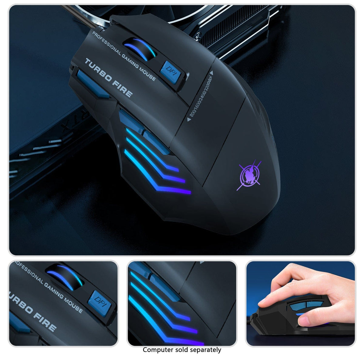 Black and blue wired mouse included with KB35