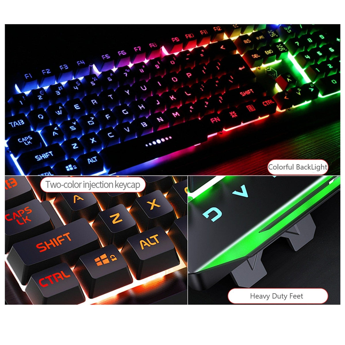 KB37 backlighting, molded keycaps and folding-foot close-ups