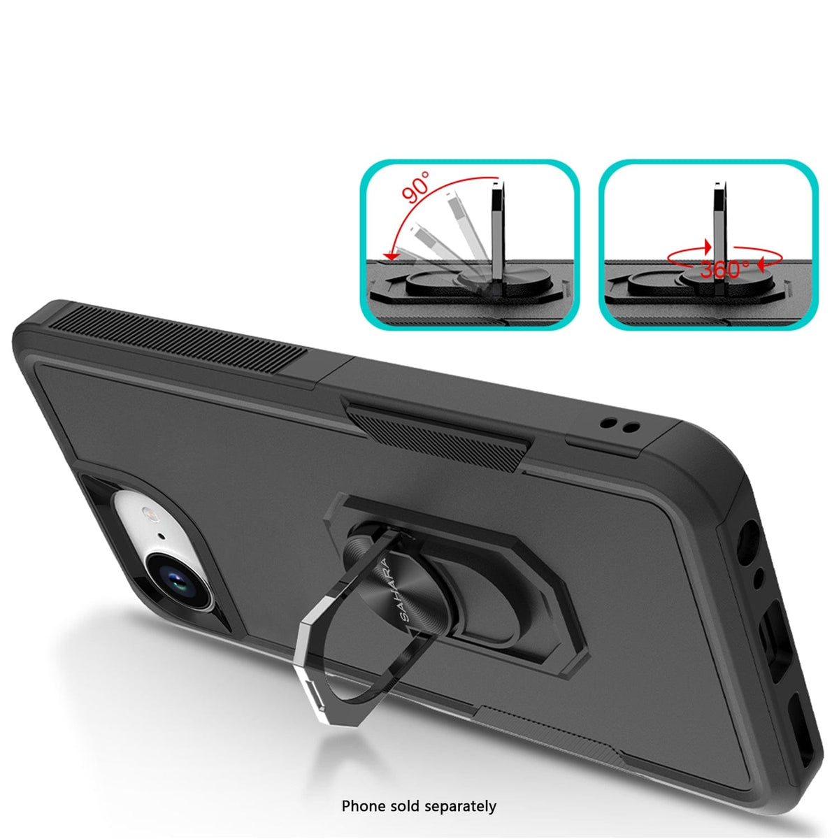 SaharaCase Raider Heavy-Duty Kickstand Case for iPhone 17e & iPhone 16e — case demonstration with phone