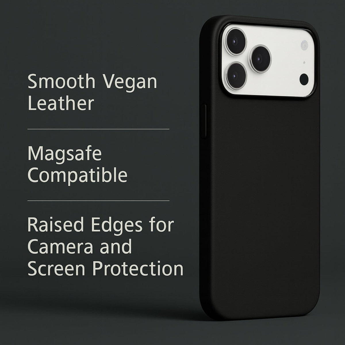 SaharaCase Indy Vegan Leather Case for iPhone 17 Pro — black feature graphic