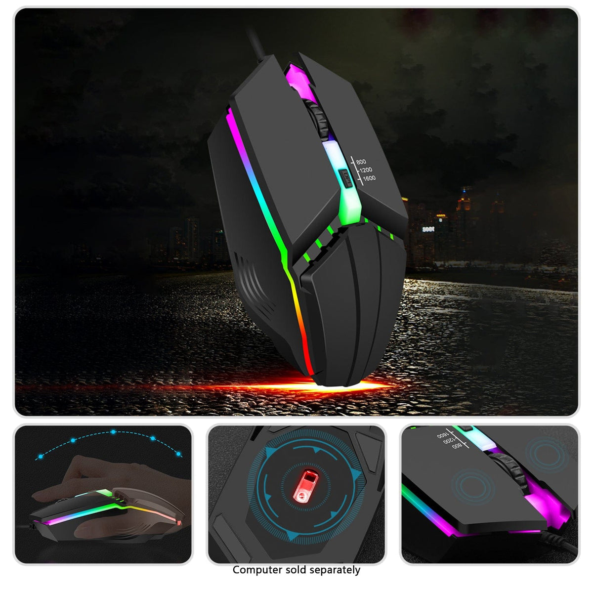 RGB mouse included with KB34 shown from several angles