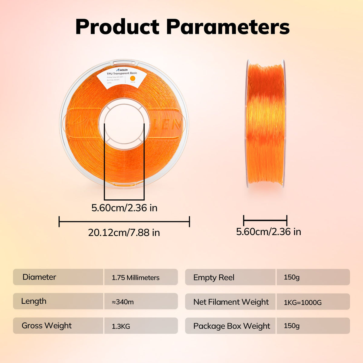 Amolen TPU Transparent 1.75mm, 1KG/2.2LB
