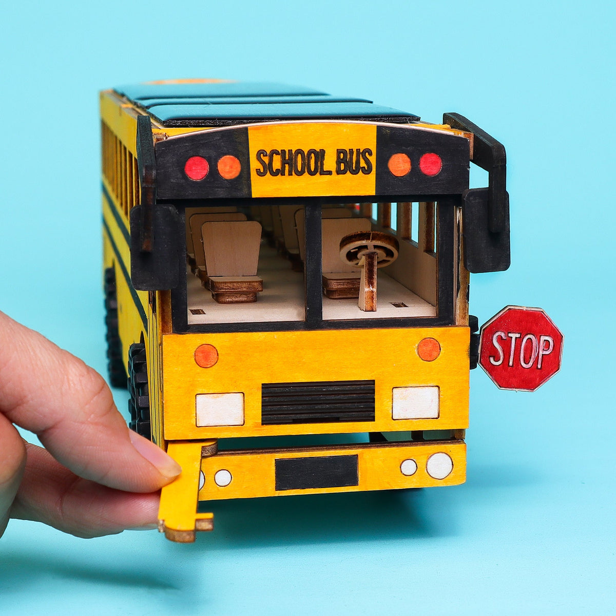 Kitsville Battery & Solar School Bus STEM Kit — open front detail
