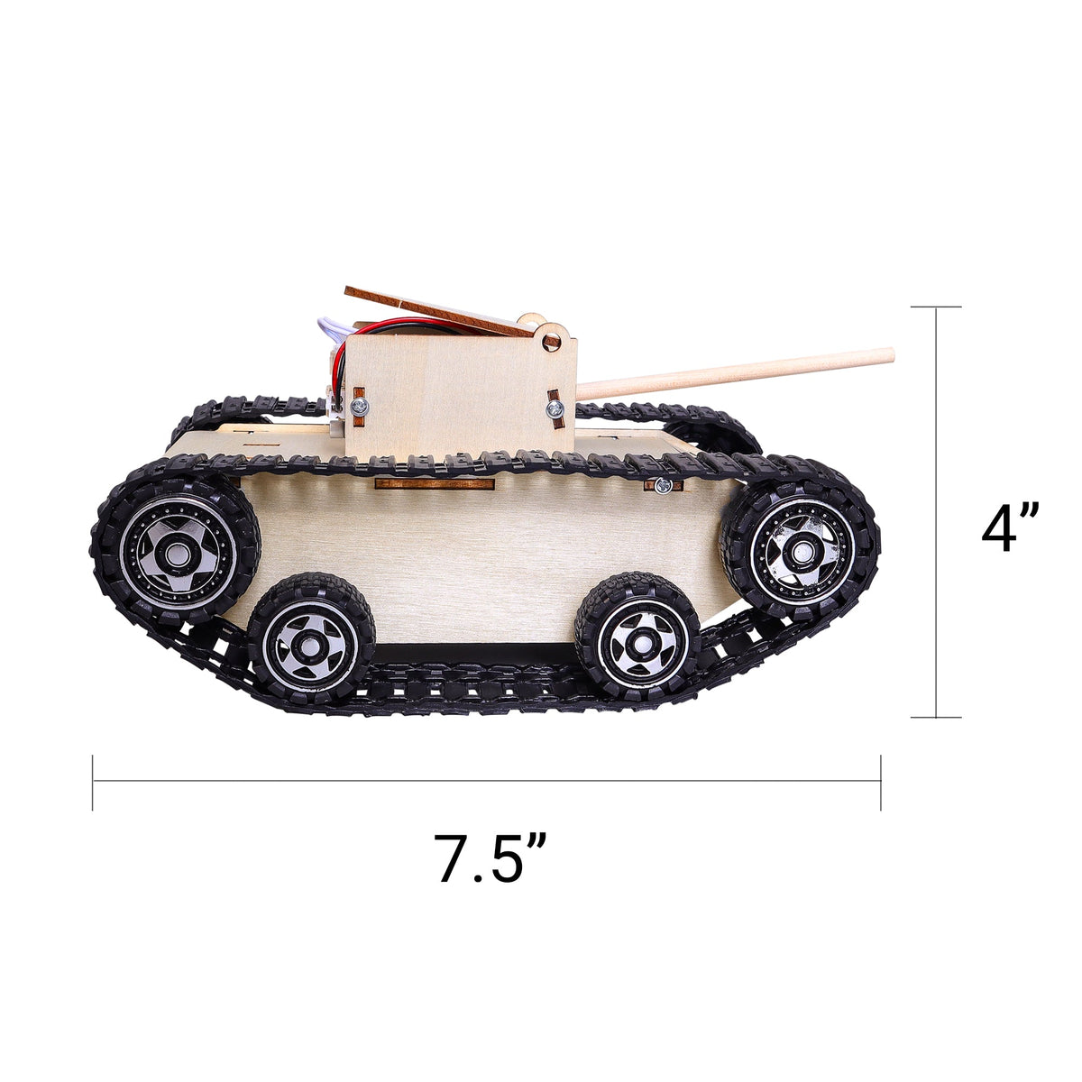 Kitsville Remote-Controlled Tank Building Kit — dimension diagram