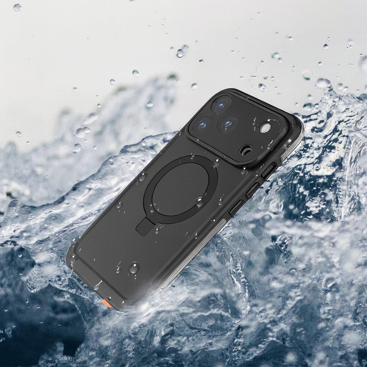 SaharaCase Oasis MagSafe-Compatible Waterproof Case for iPhone 17 Pro Max — water exposure illustration