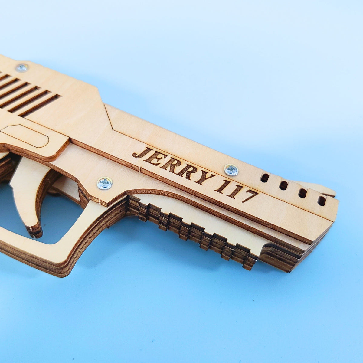 Kitsville Rubber Band Launcher Building Kit — engraved-name example, personalization excluded