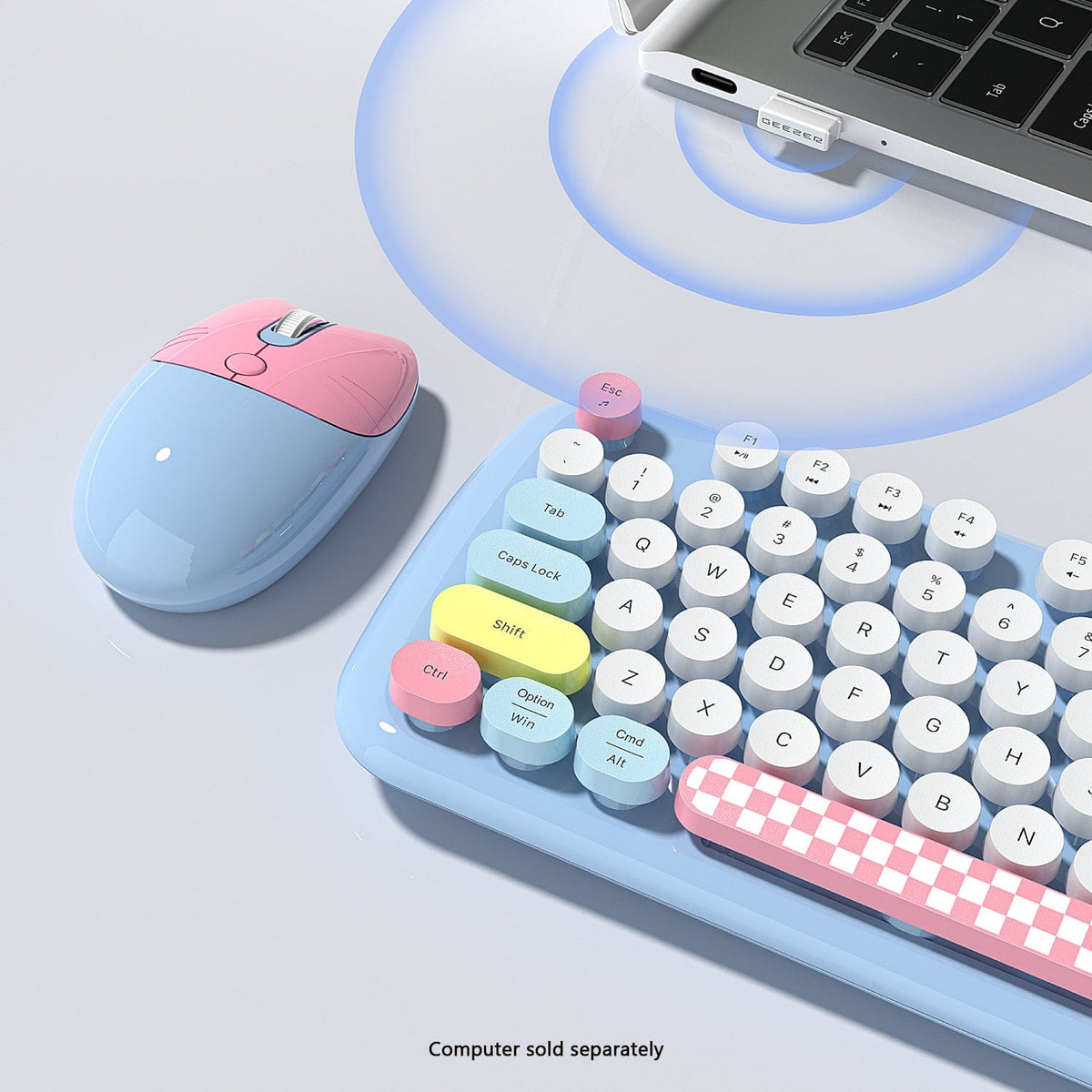 Blue KB11 keyboard and mouse wireless connection illustration