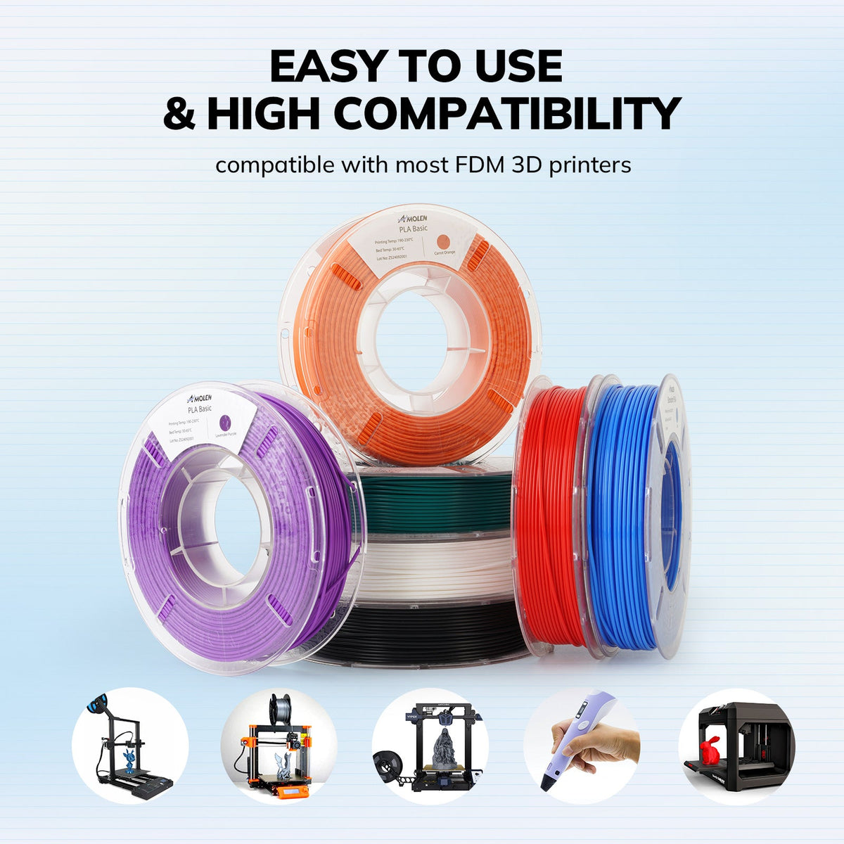 Amolen PLA Basic Variety Pack (4 x 250g), 1.75mm