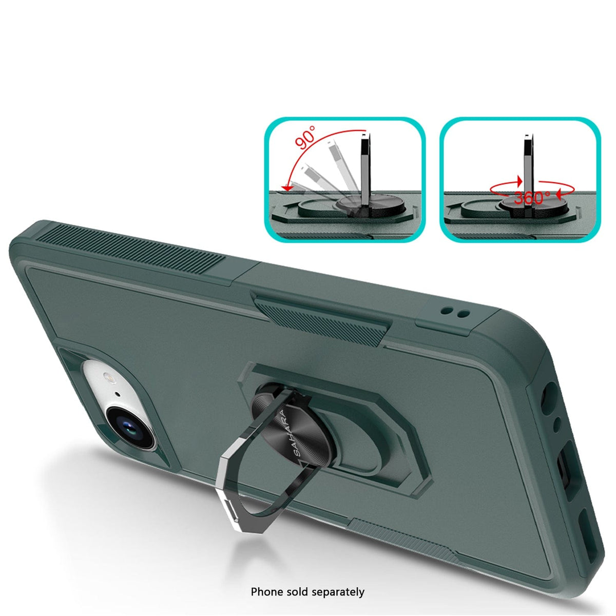 SaharaCase Raider Heavy-Duty Kickstand Case for iPhone 17e & iPhone 16e — case demonstration with phone