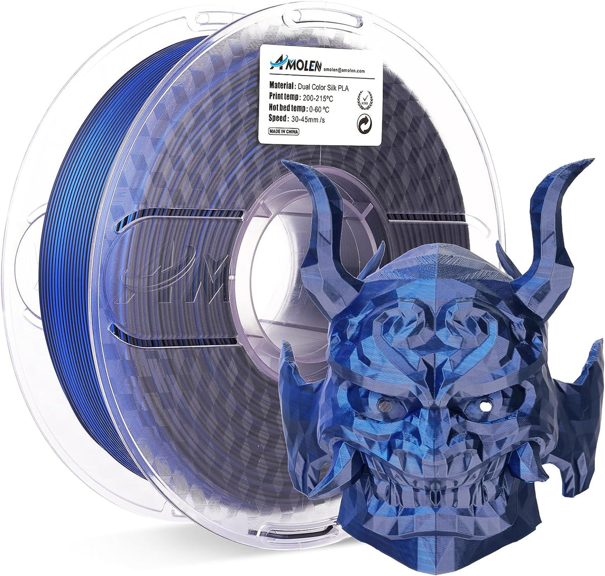 Amolen PLA Silk Dual Color Filament 1.75mm, 1KG/2.2LB