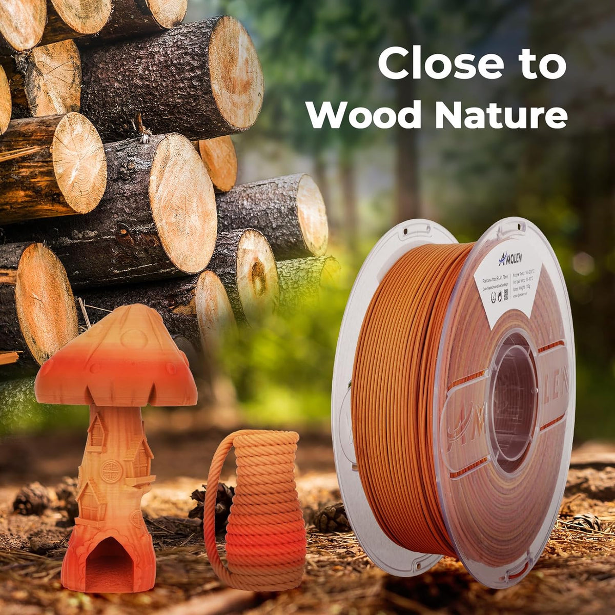 Amolen PLA Wood 1.75mm, 1KG/2.2LB