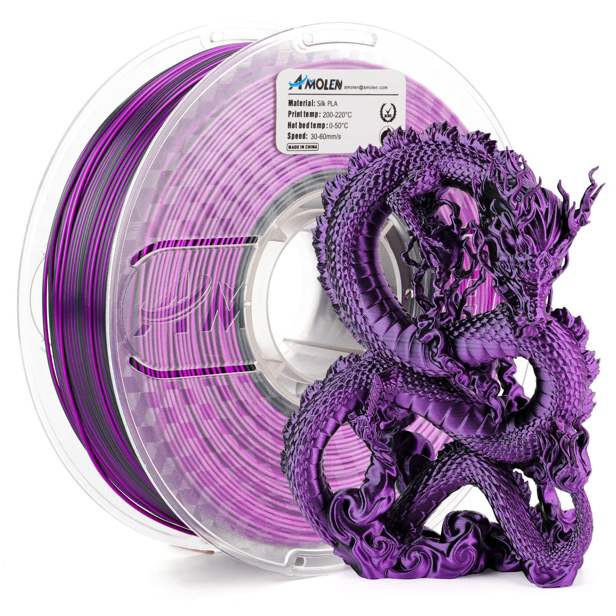 Amolen PLA Silk Dual Color Filament 1.75mm, 1KG/2.2LB