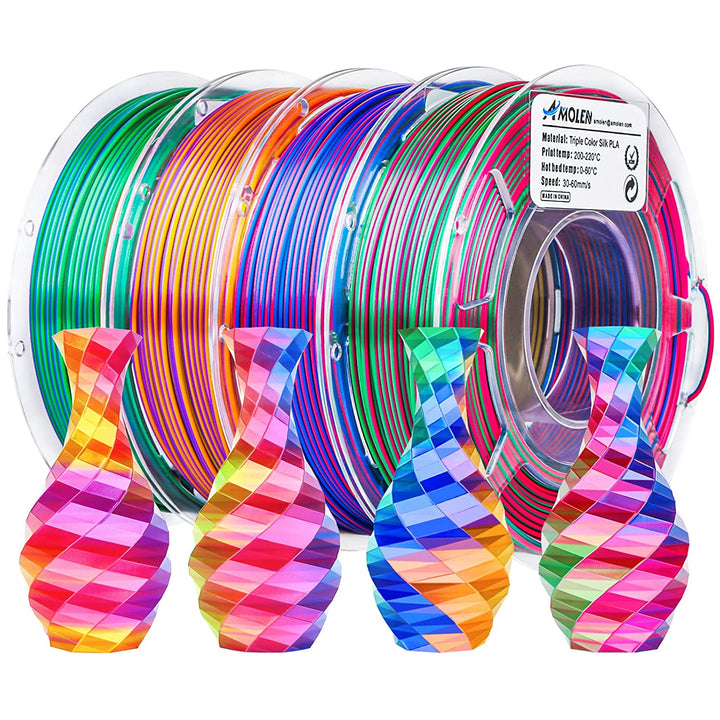 Amolen PLA Silk Triple Color Variety Pack (4x200g) - 1.75MM