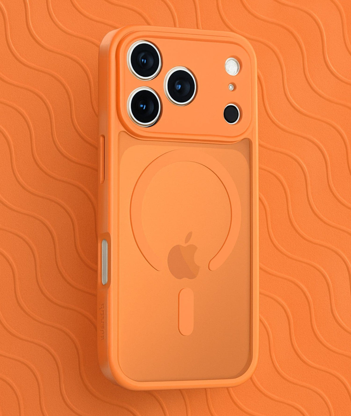SaharaCase Venture Transparent Matte Slim Case for iPhone 17 Pro Max — orange rear view on patterned background