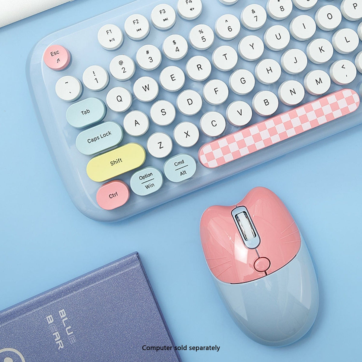Blue KB11 rounded keys and matching blue-and-pink mouse