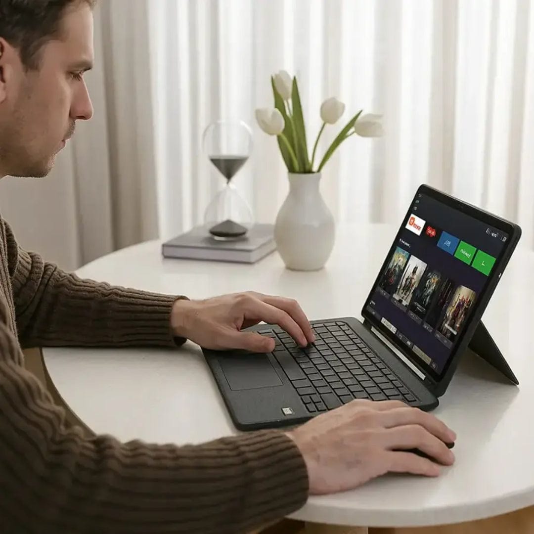 Representative lifestyle image of a keyboard case used at a desk
