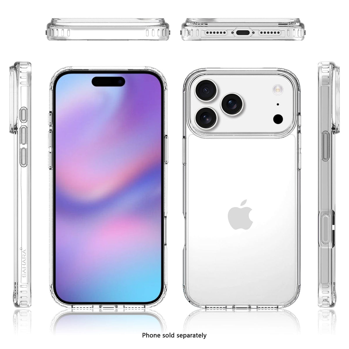 SaharaCase Venture Clear Case for iPhone 17 Pro Max — front rear and edge views