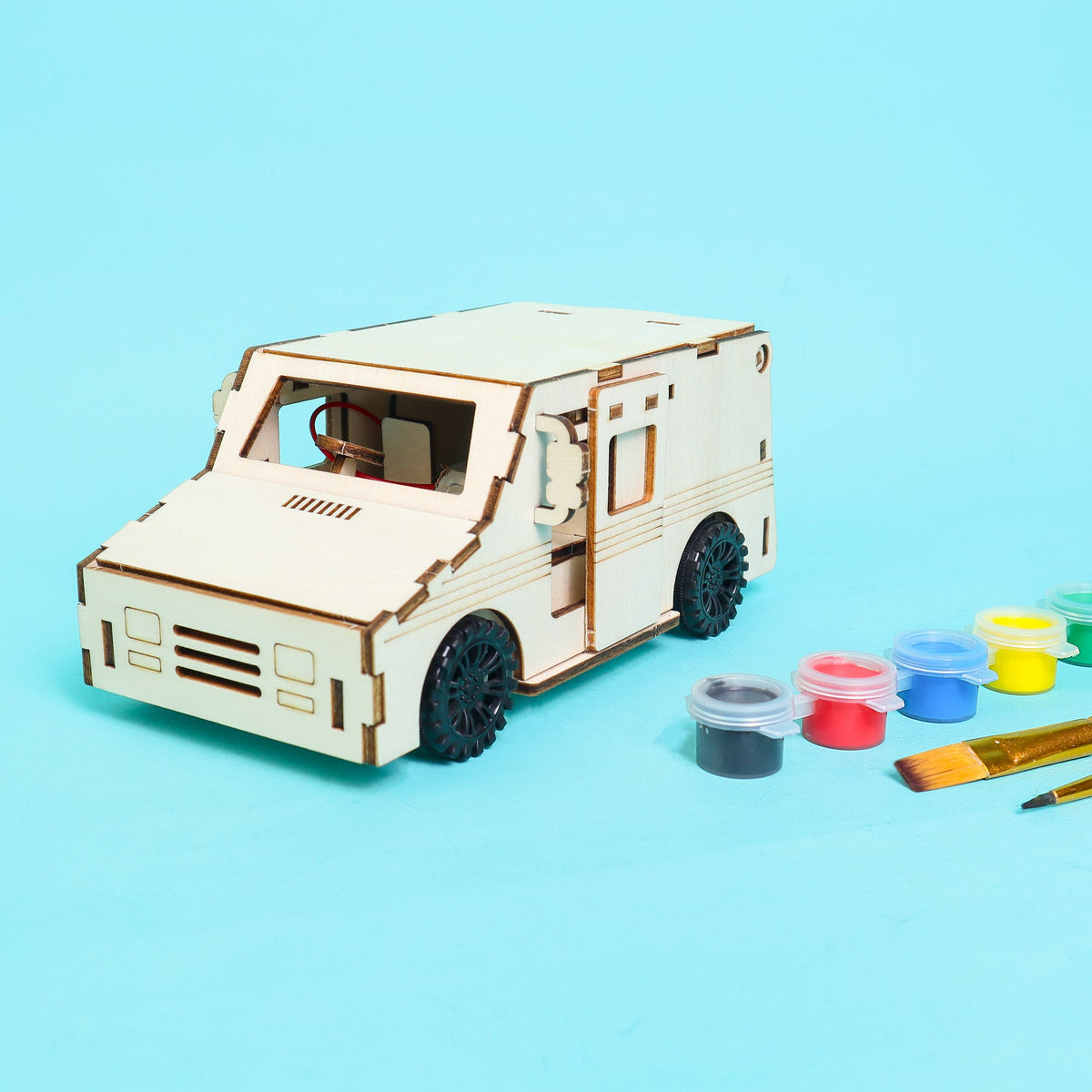 Kitsville Motorized Delivery Truck Building Kit — unpainted truck and paints