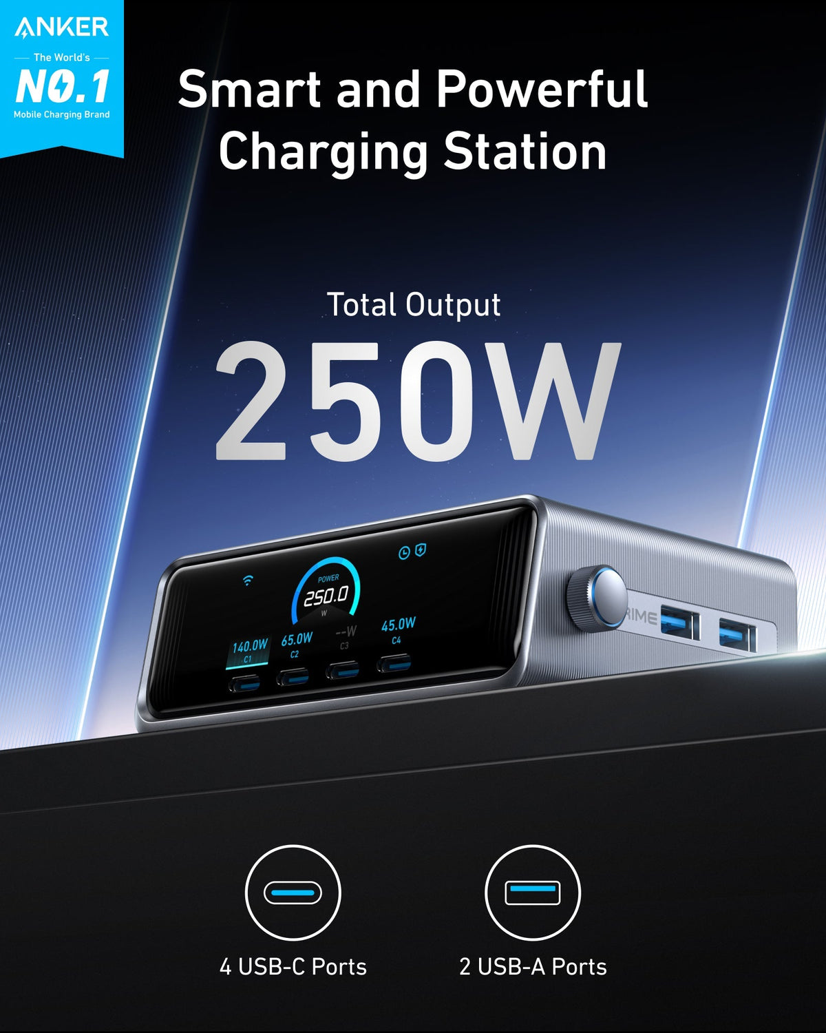 Anker Prime 250W 6-Port GaNPrime Desktop Charger