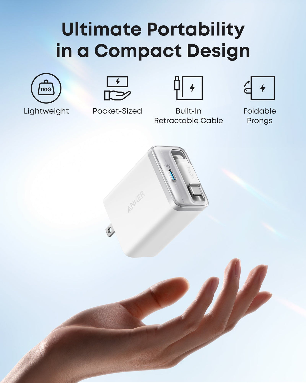 Anker Nano 35W Charger with Retractable USB-C Cable