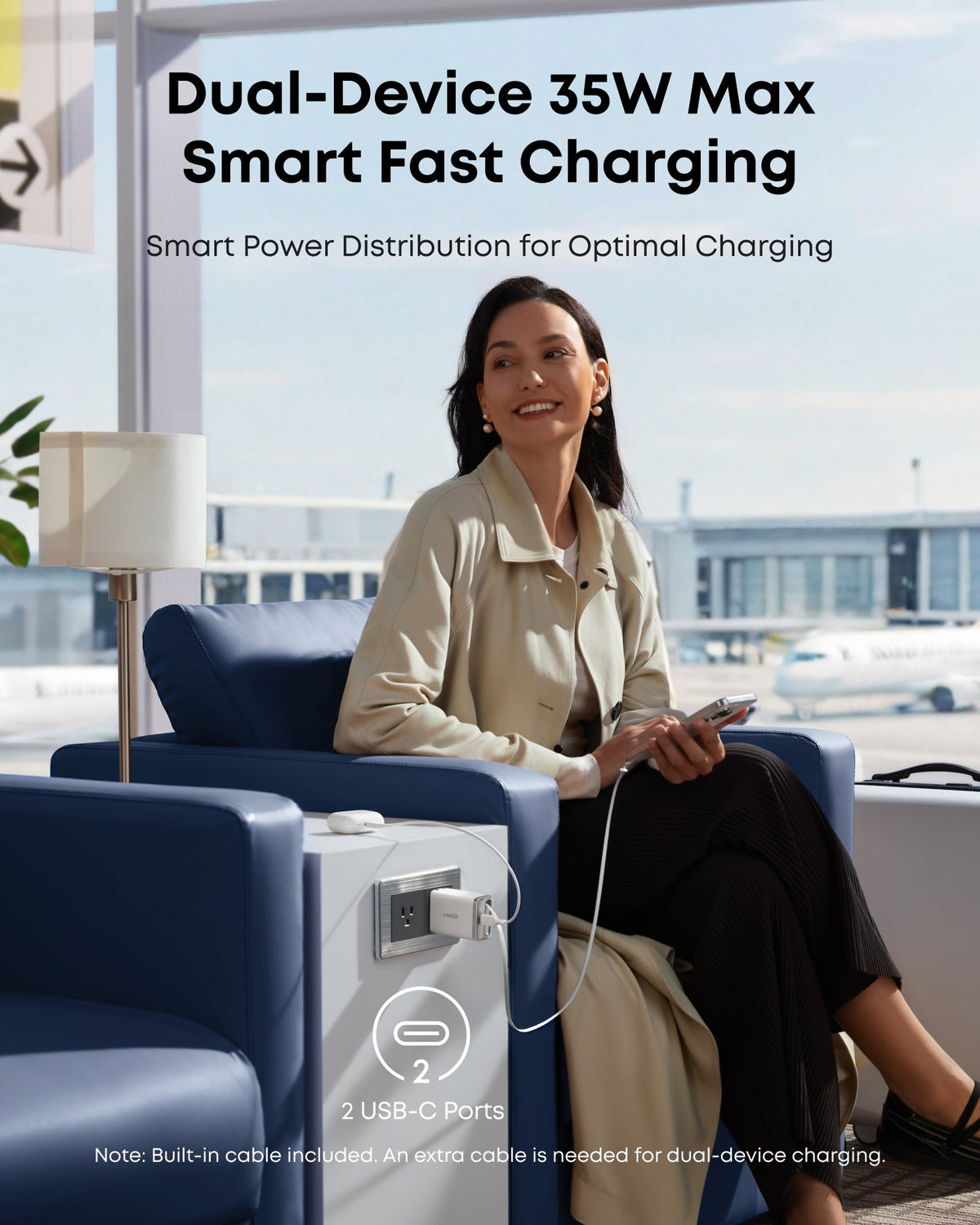 Anker Nano 35W Charger with Retractable USB-C Cable