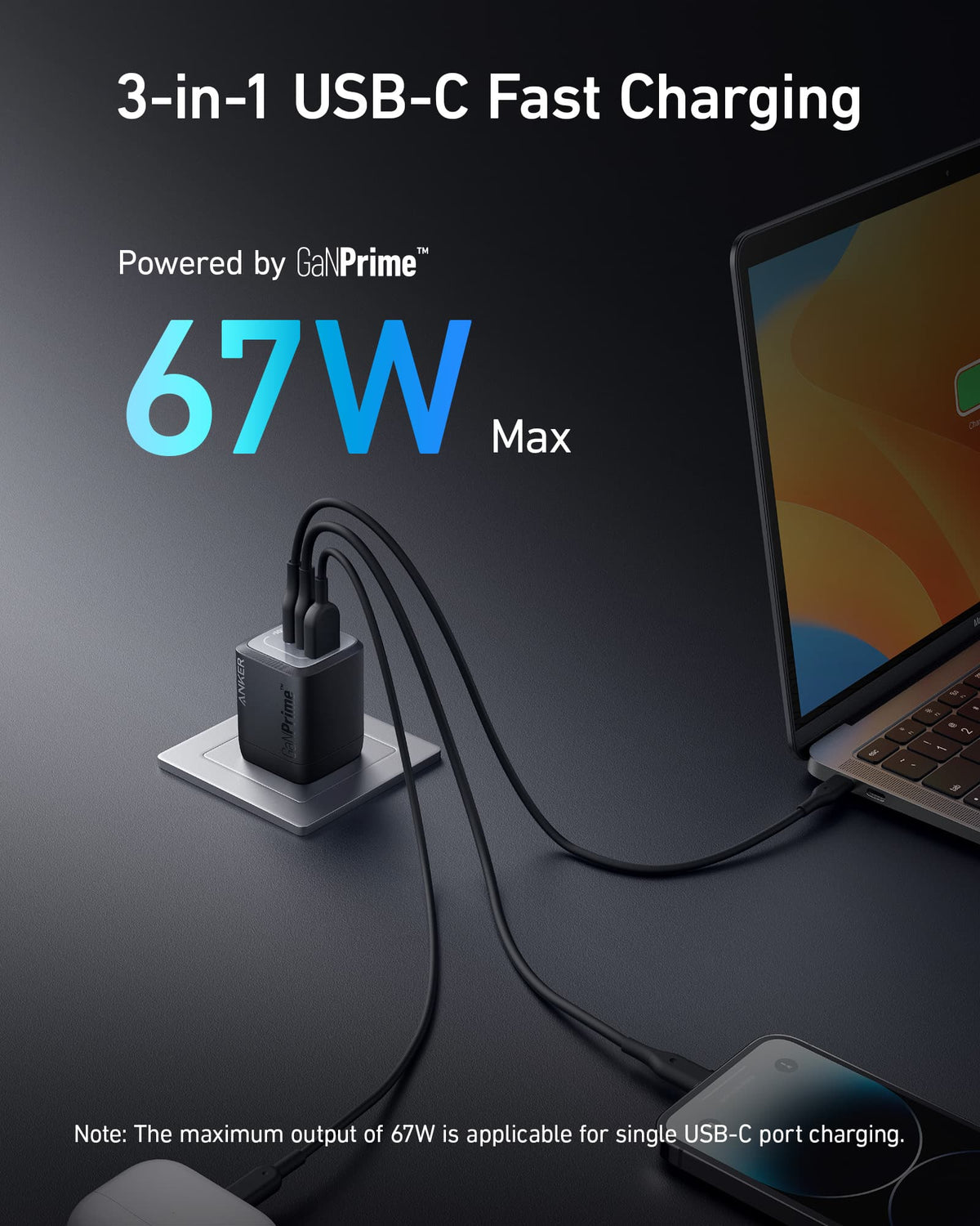 Anker Prime 67W 3-Port GaN Wall Charger