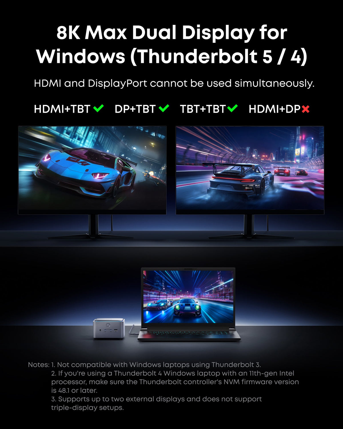 Anker Prime Thunderbolt 5 Windows display-connection examples