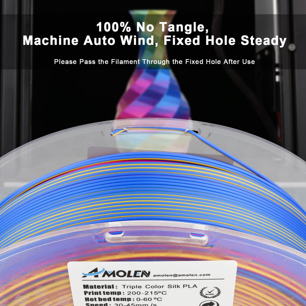 Amolen PLA Silk Triple Color 1.75mm, 1KG/2.2LB