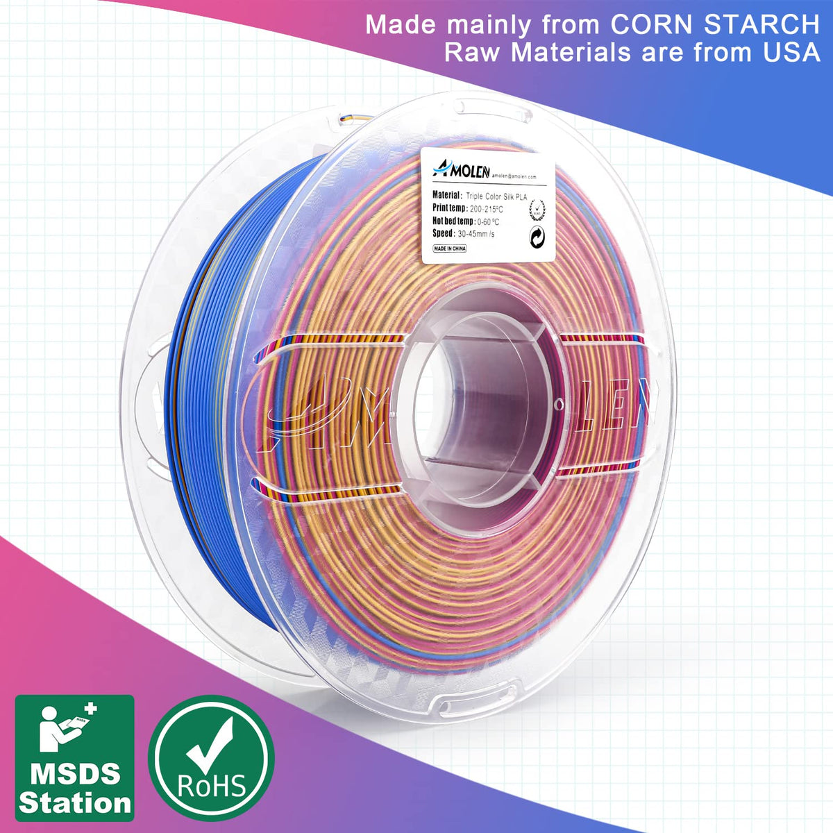 Amolen PLA Silk Triple Color Variety Pack (4x200g) - 1.75MM