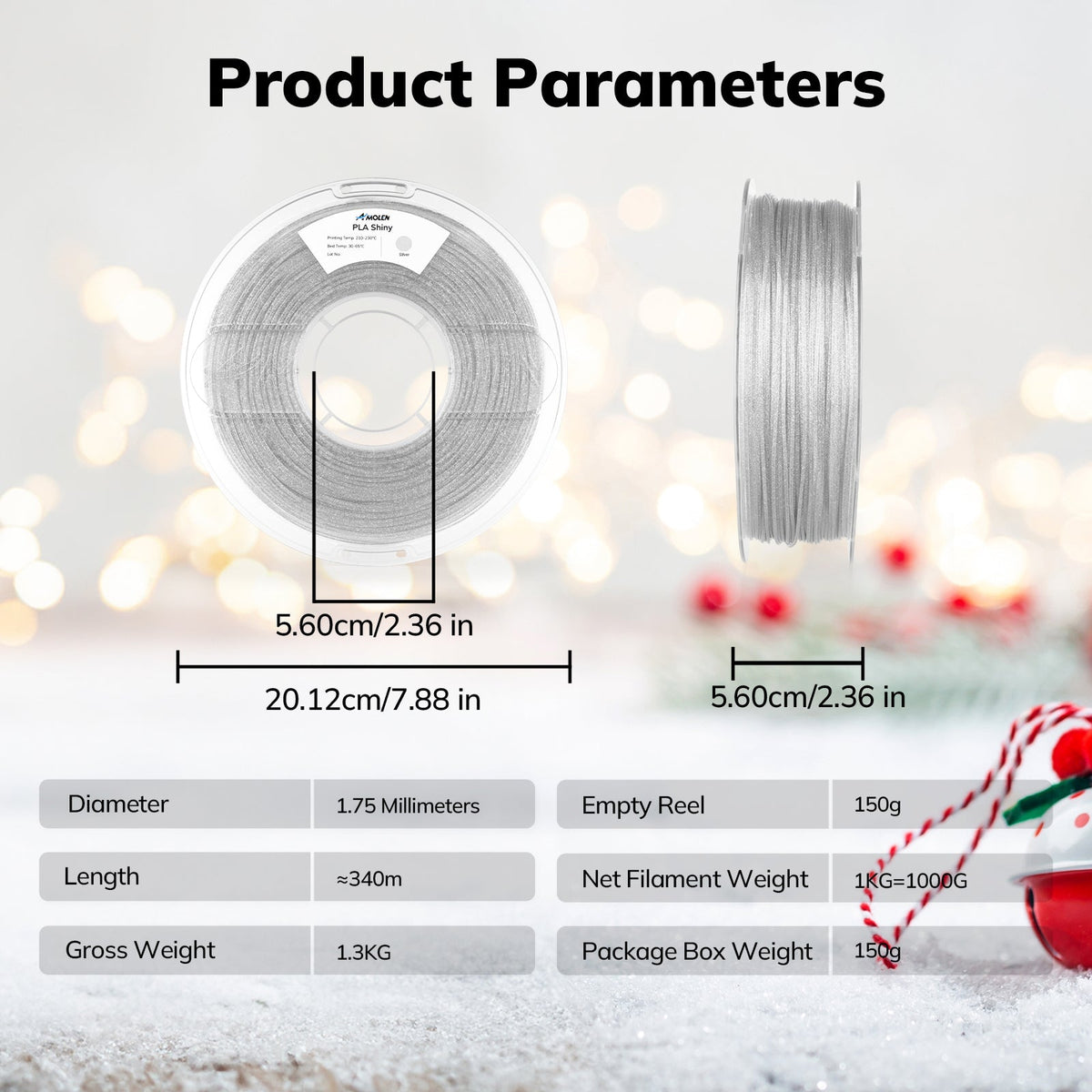 Amolen PLA Shiny Glitter 1.75mm, 1KG/2.2LB