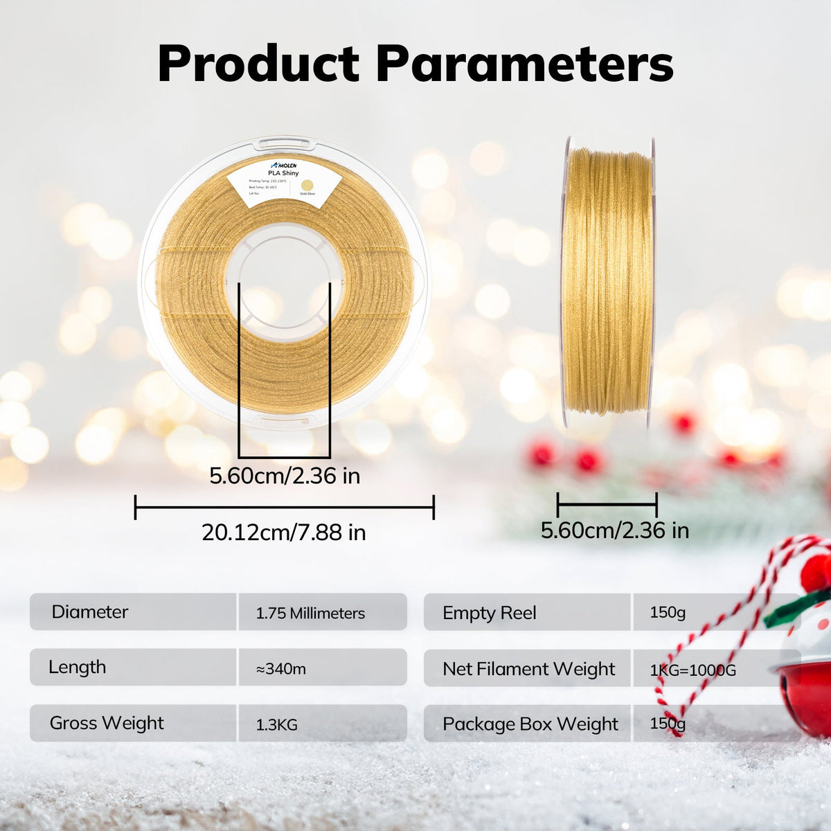 Amolen PLA Shiny Glitter Variety Pack (2x1KG) - 1.75MM