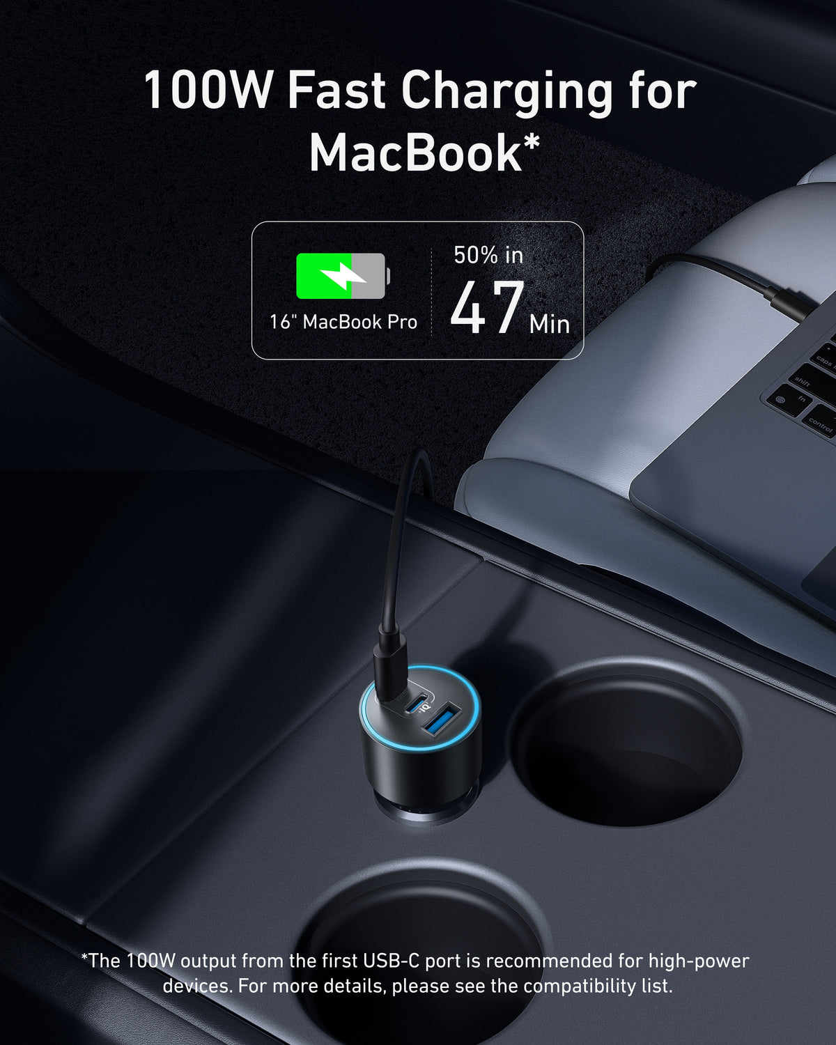 Anker Nano 167.5W 3-Port Car Charger with USB-C Cable