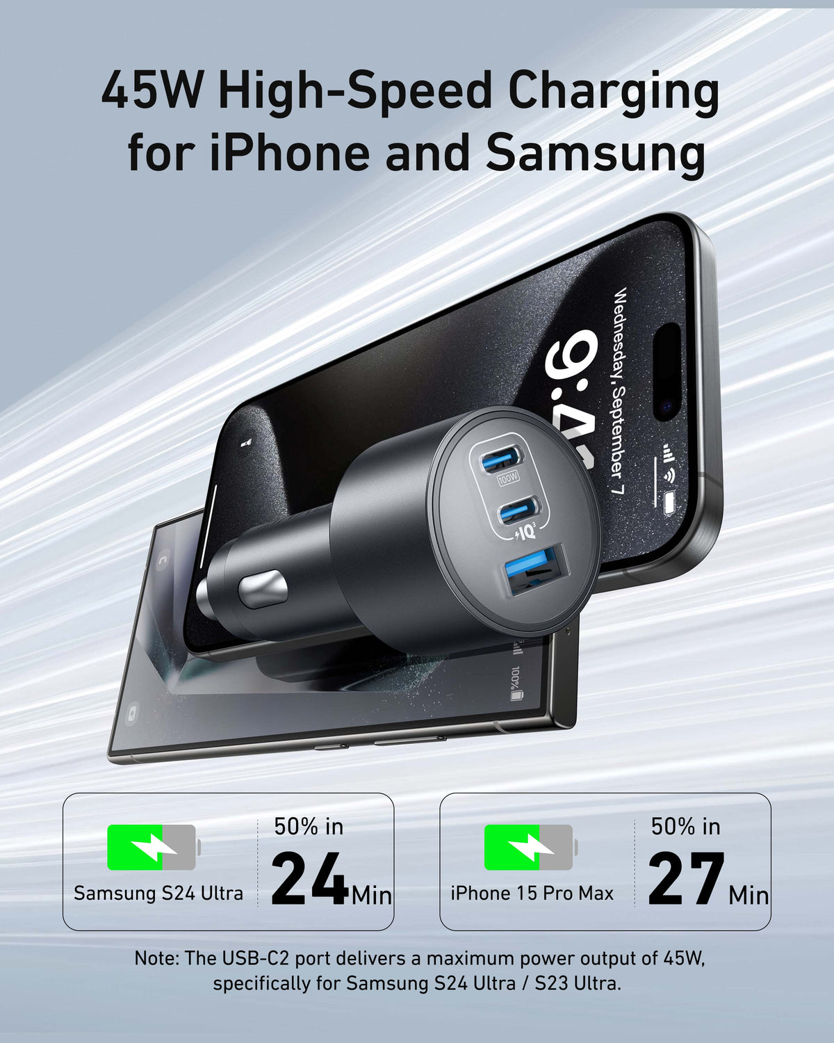 Anker Nano 167.5W 3-Port Car Charger with USB-C Cable