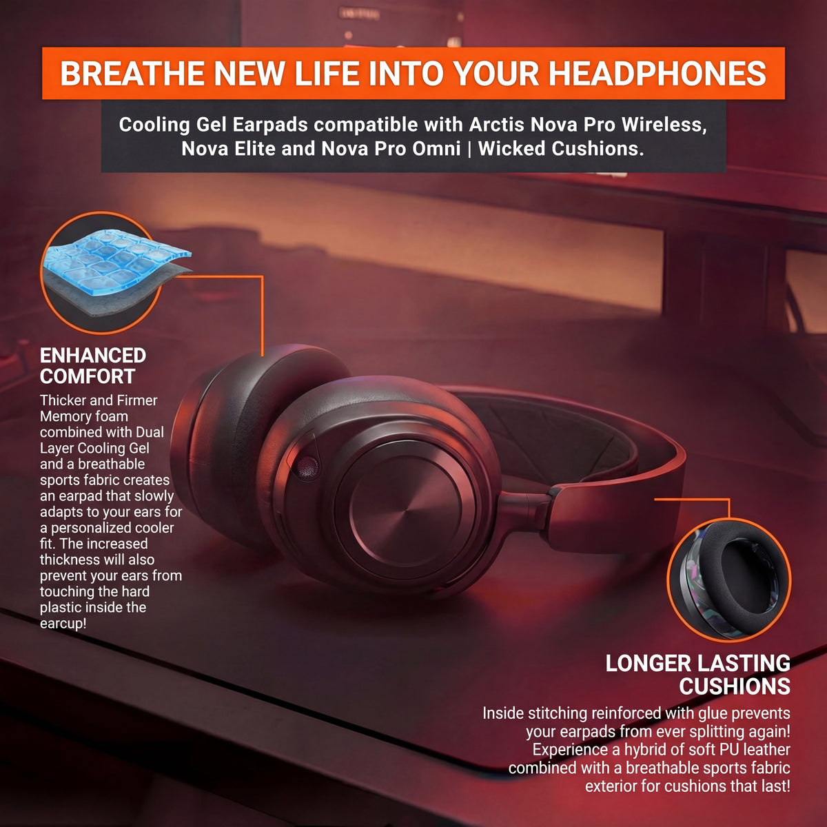 Wicked Cushions Arctis Nova Pro Wireless, Nova Elite & Nova Pro Omni Earpads - WC FreeZe Cooling Gel