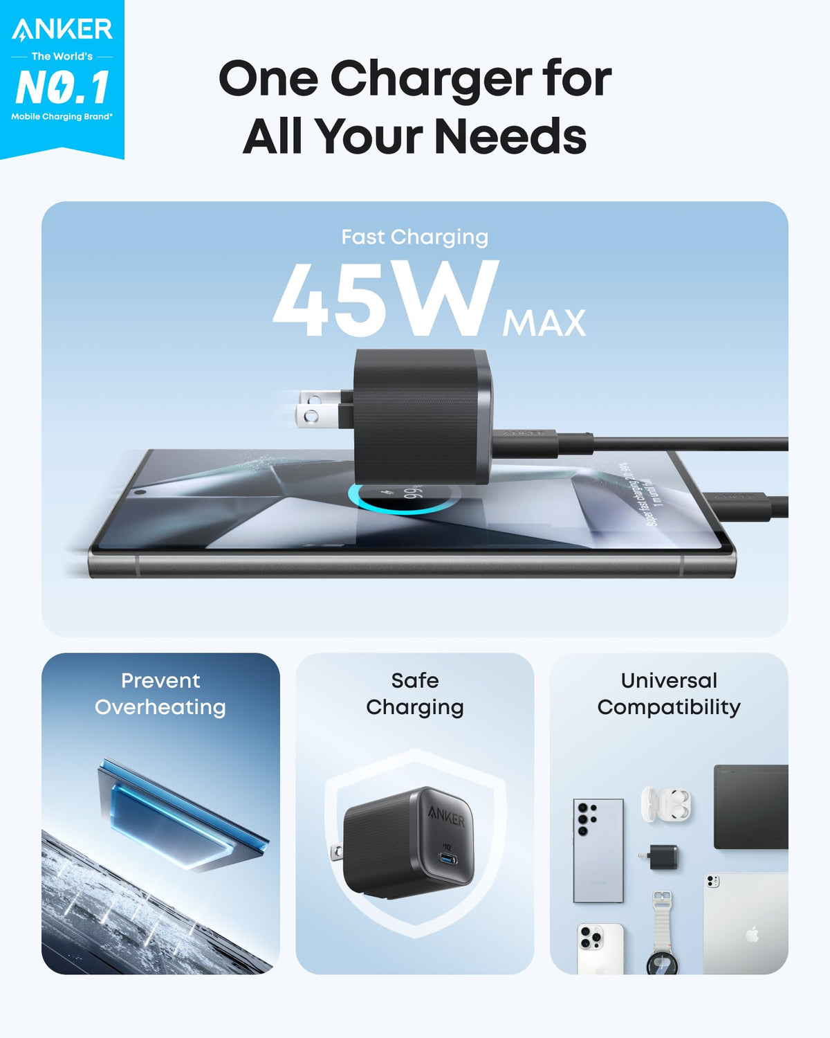 Anker Nano 45W USB-C Charger with 6 ft Cable