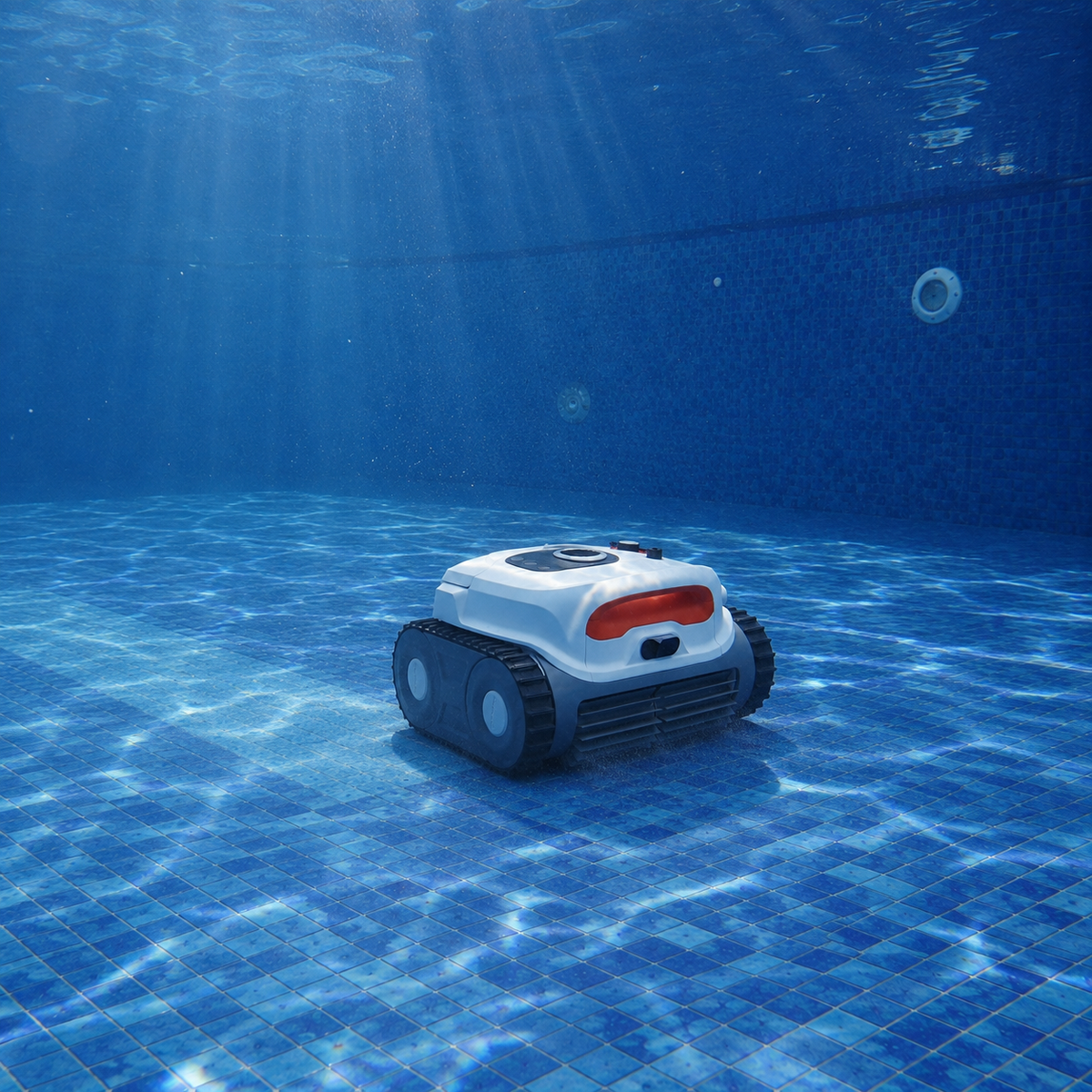 Sublue BN Pro robotic pool cleaner on a pool floor in blue water
