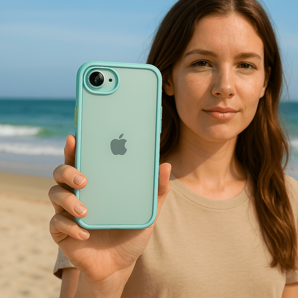 SaharaCase Venture Clear Case for iPhone 17e & iPhone 16e — case demonstration with phone