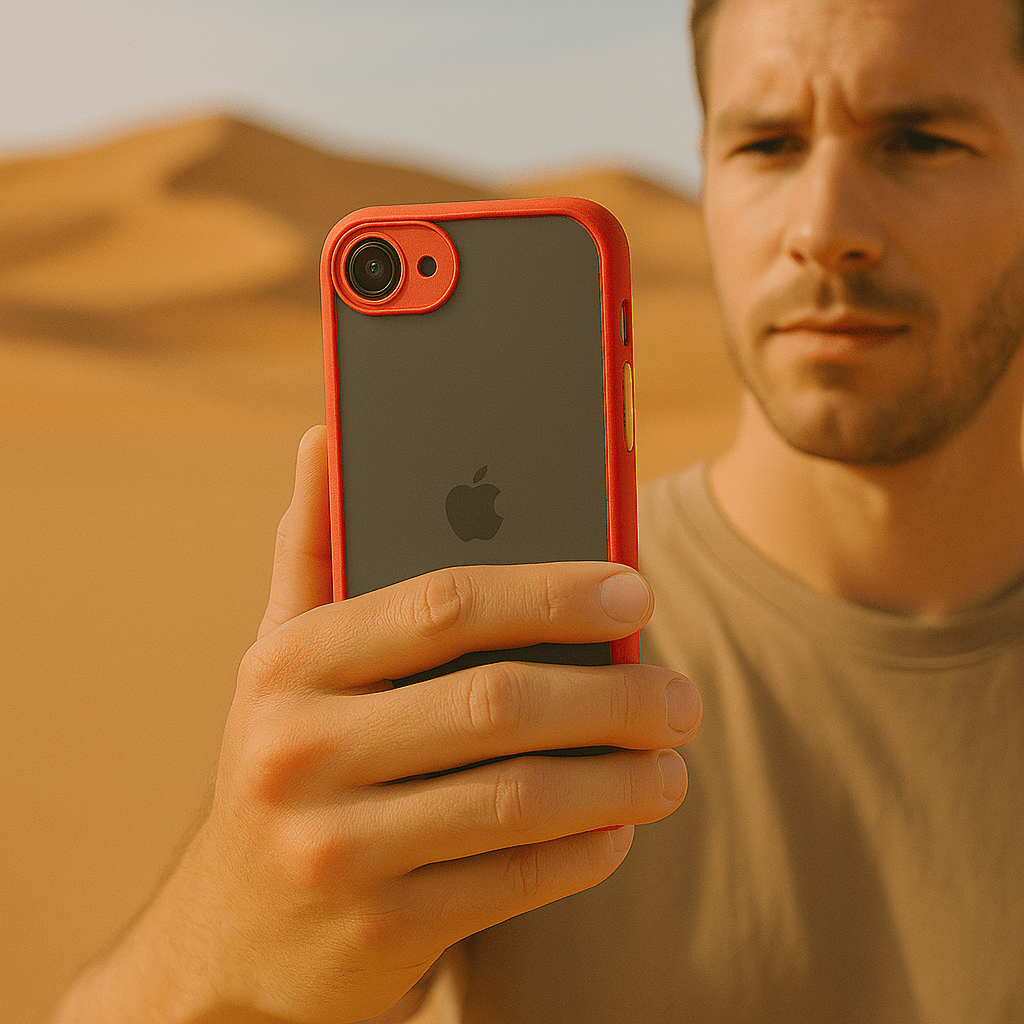 SaharaCase Venture Clear Case for iPhone 17e & iPhone 16e — case demonstration with phone