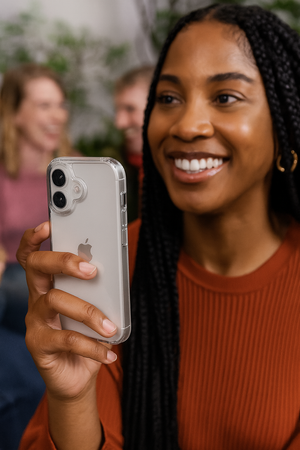 SaharaCase Venture Clear Case for iPhone 17 — person holding phone