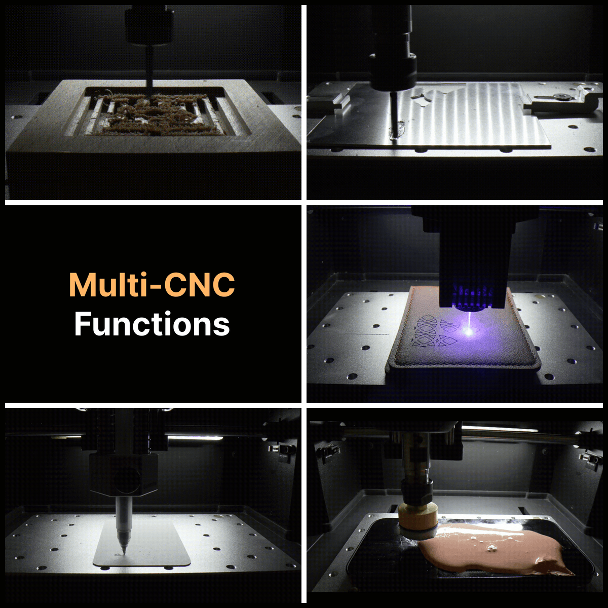 Supplier montage of Cubiko milling and optional laser engraving examples