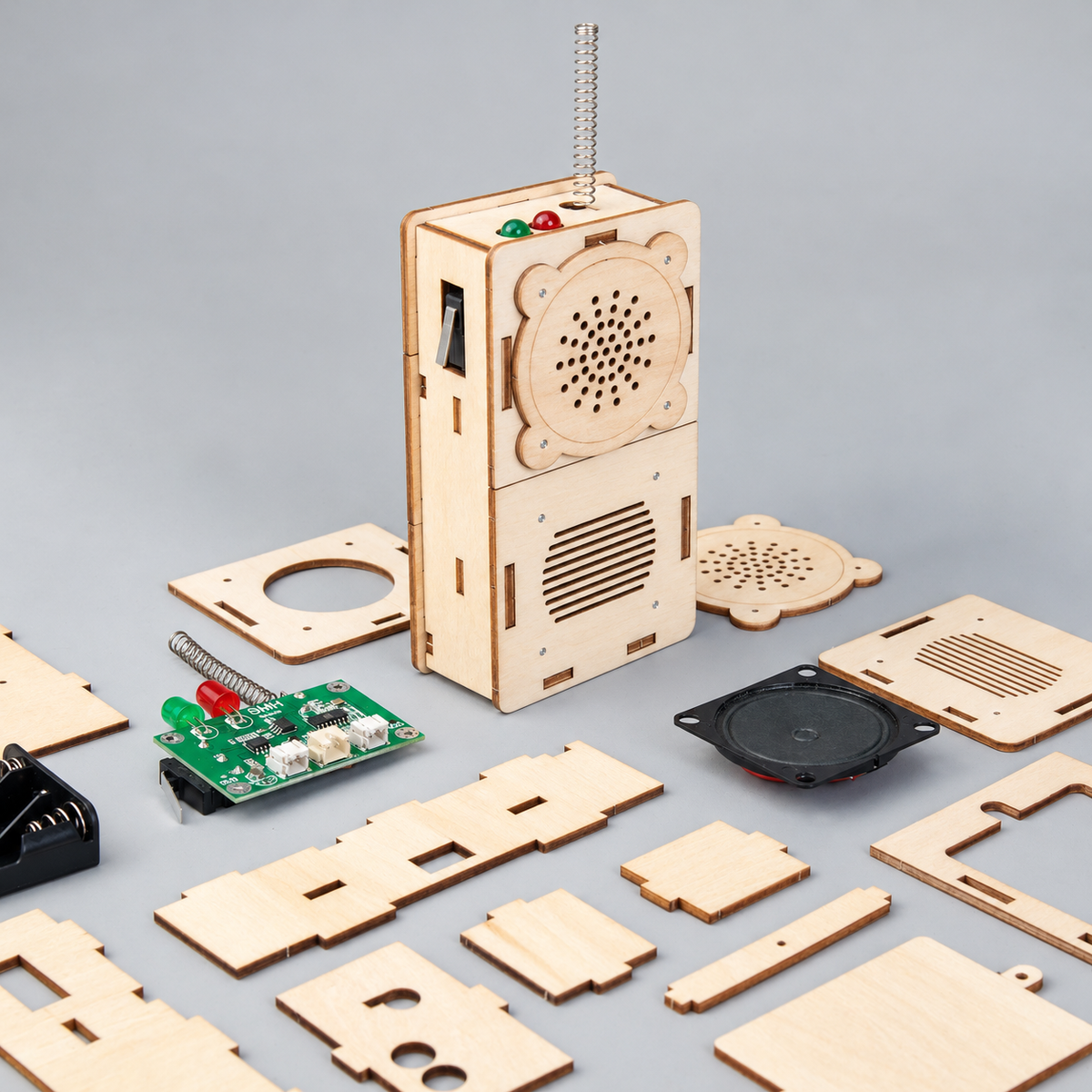 Kitsville Walkie-Talkie Electronics Kit – Set of 2 — assembled unit with parts