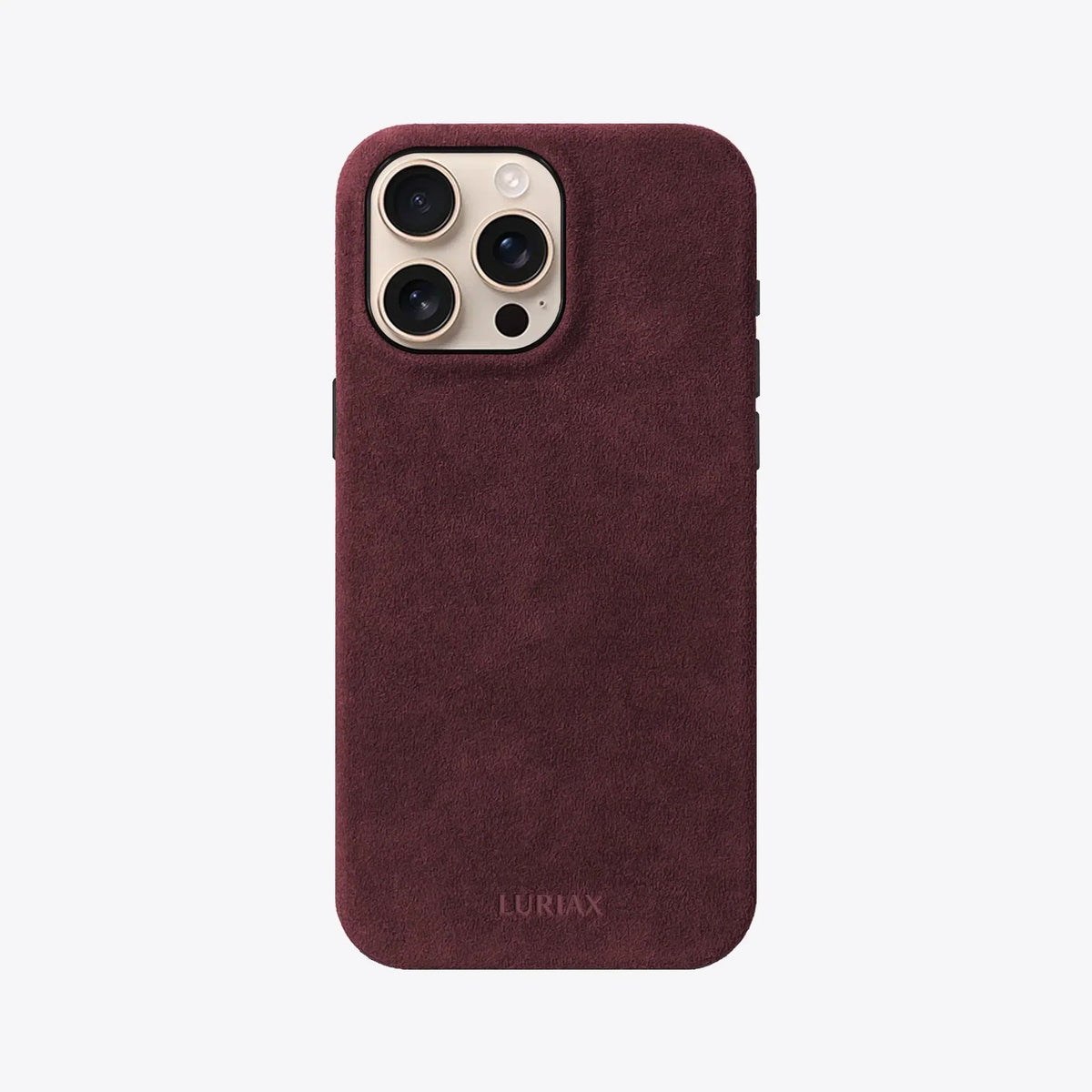 Luriax Signature Handcrafted Case iPhone 16 — Bordeaux — rear view and camera opening