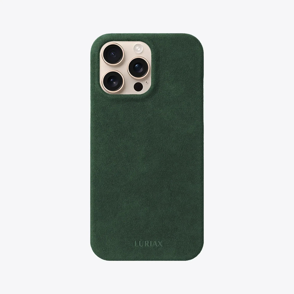 Luriax Minimal iPhone 15 Case — British Racing Green — rear view and camera opening