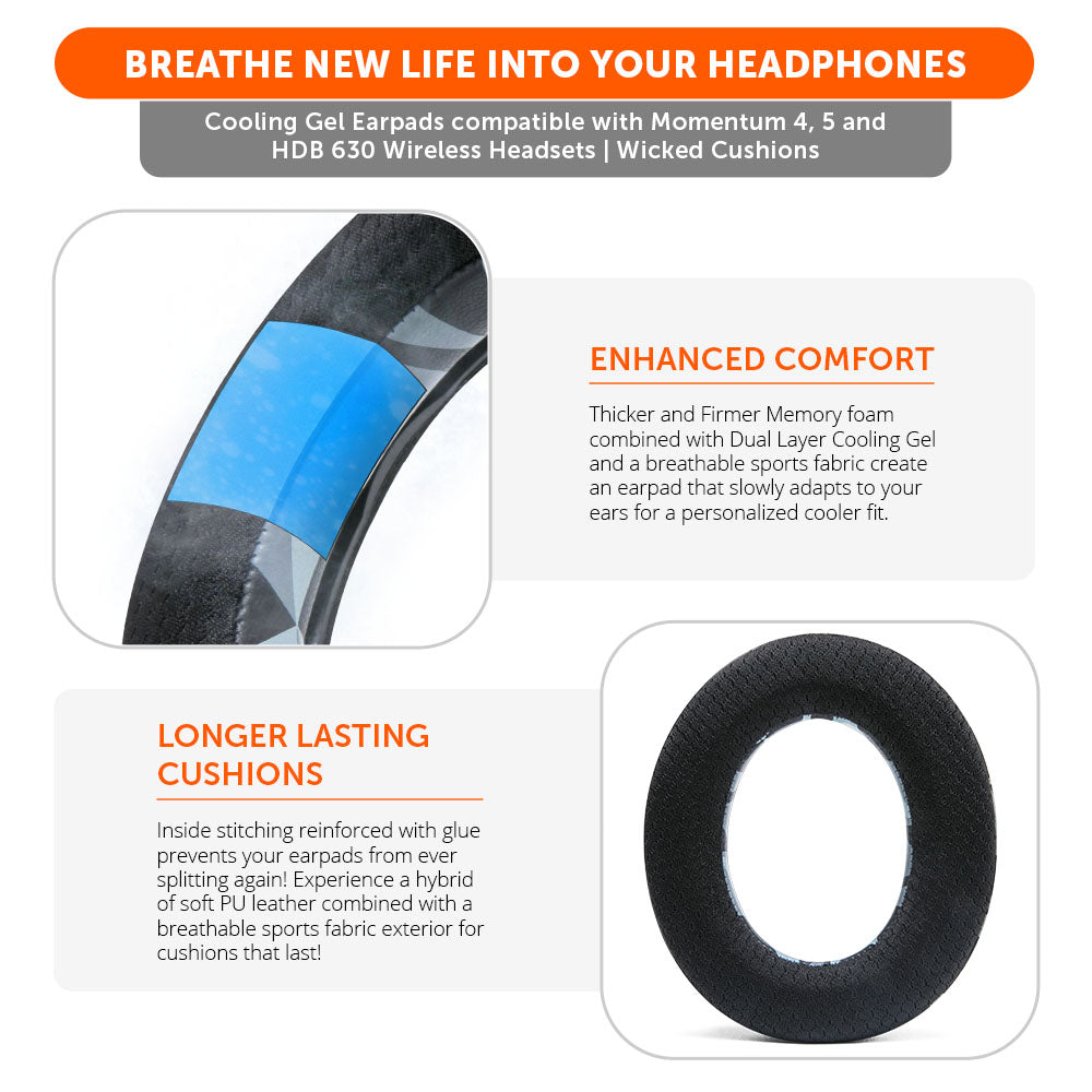 Wicked Cushions Sennheiser Momentum 4, 5 & HDB 630 Earpads - WC FreeZe Cooling Gel