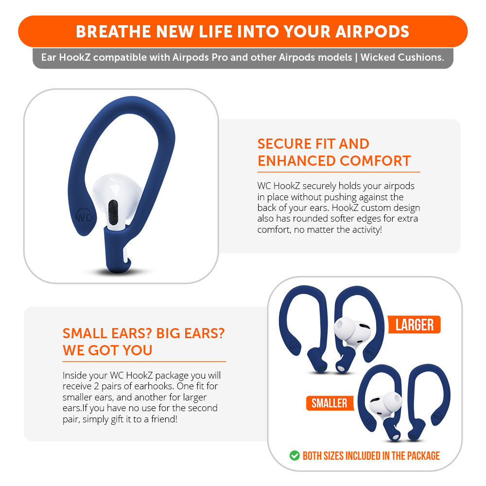 Wicked Cushions WC HookZ - Over Ear Hooks for Airpods Pro 1, 2 & Airpods 1, 2, 3